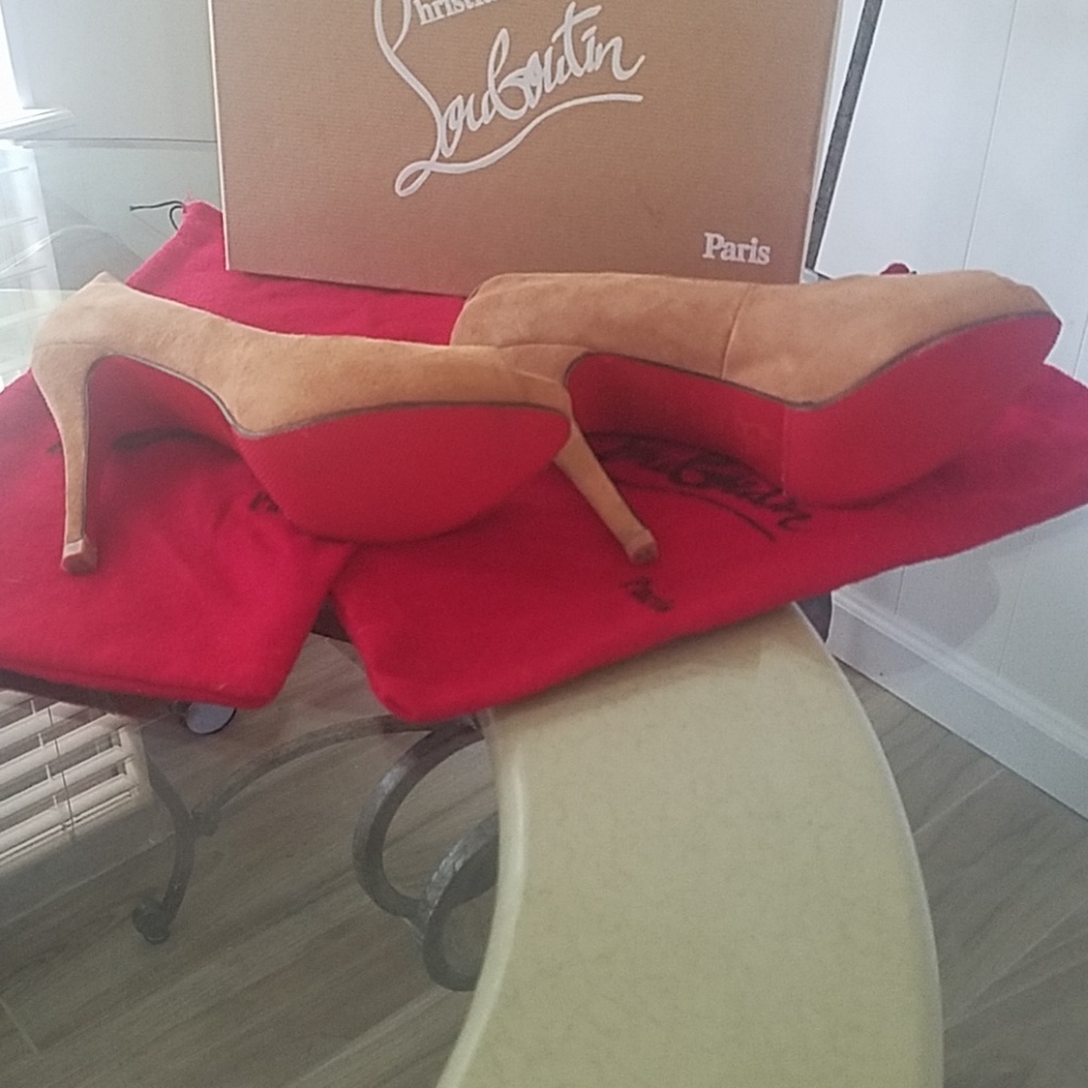 Tan Suede Louboutin Heels - Picture 2 of 3